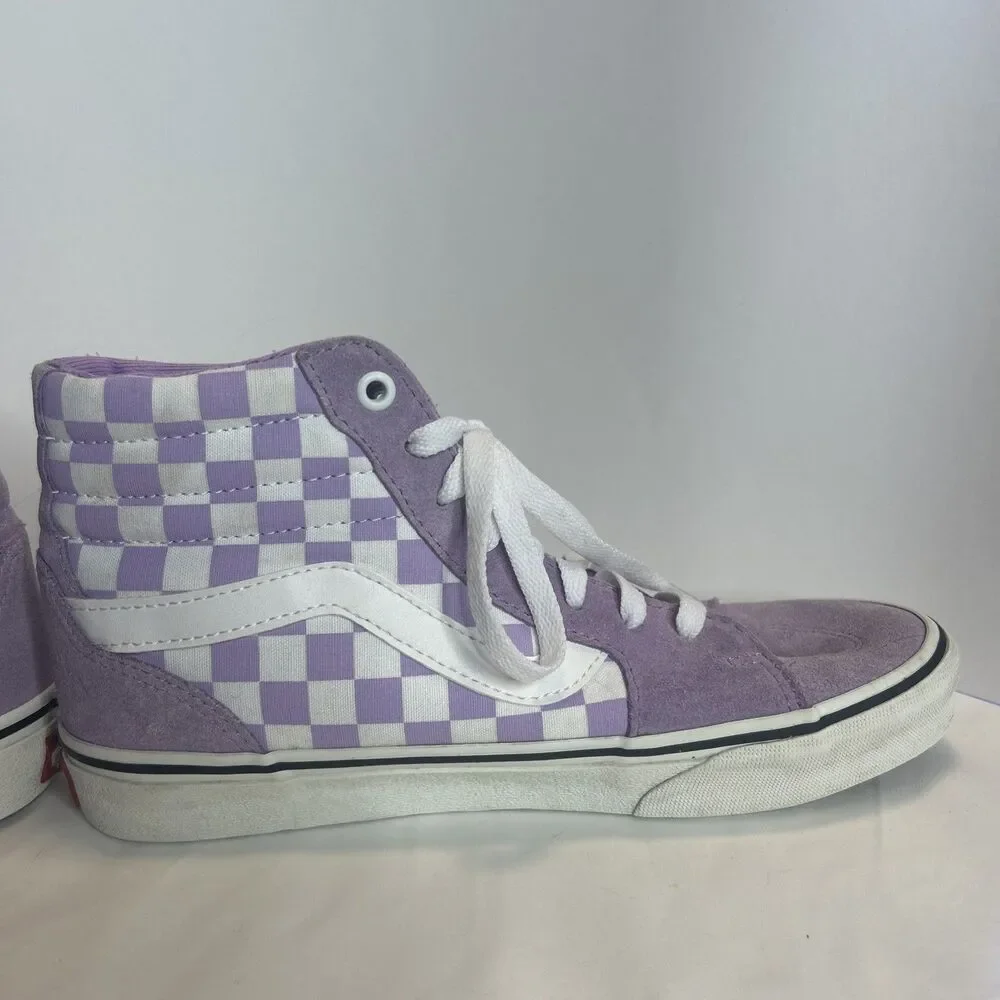 VANS women’s High Top Lace-Up Sneakers US 7.5  Purple/White Check Pre-Owned